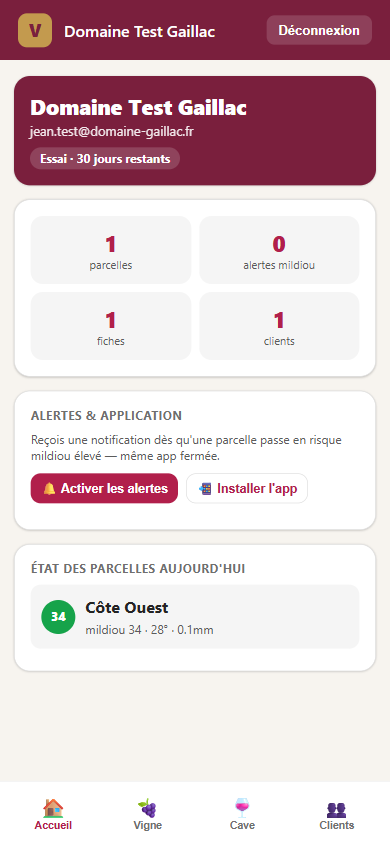 Application Vigneron-IA sur téléphone